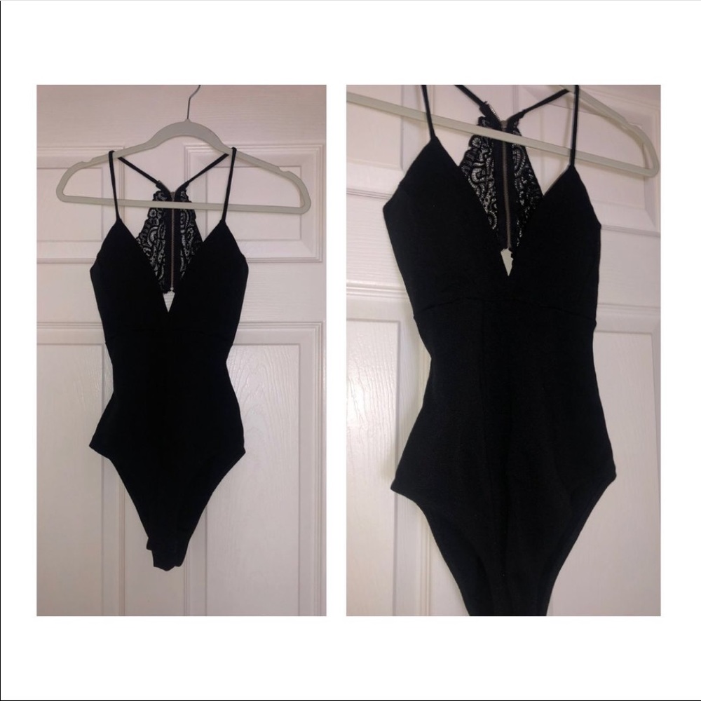 Black back lace body suit